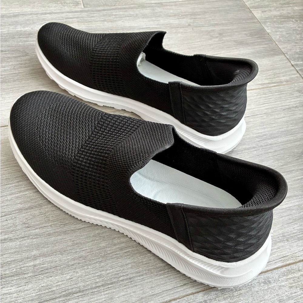 Black Knit Mesh Slip-on Sneakers